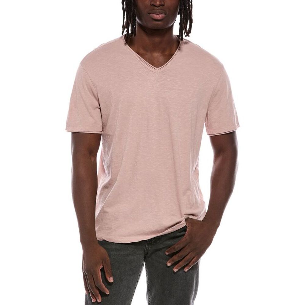 John Varvatos Mens Miles Slub V-Neck Shirt, Pink